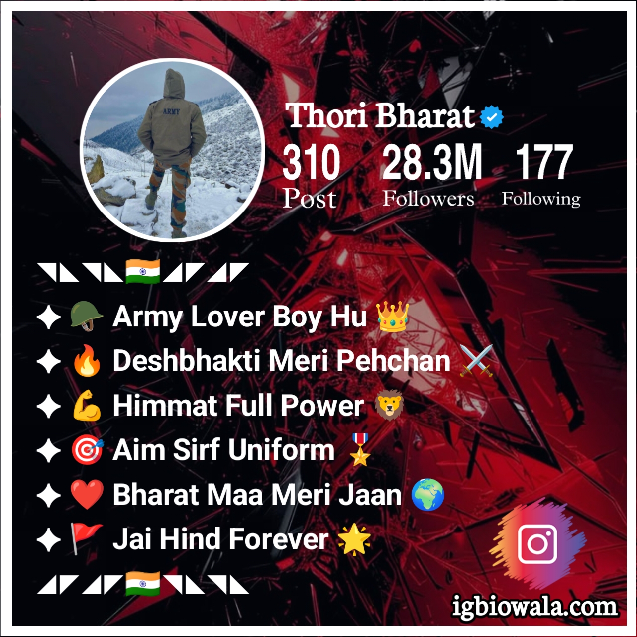 Instagram Army Lover Bio Stylish