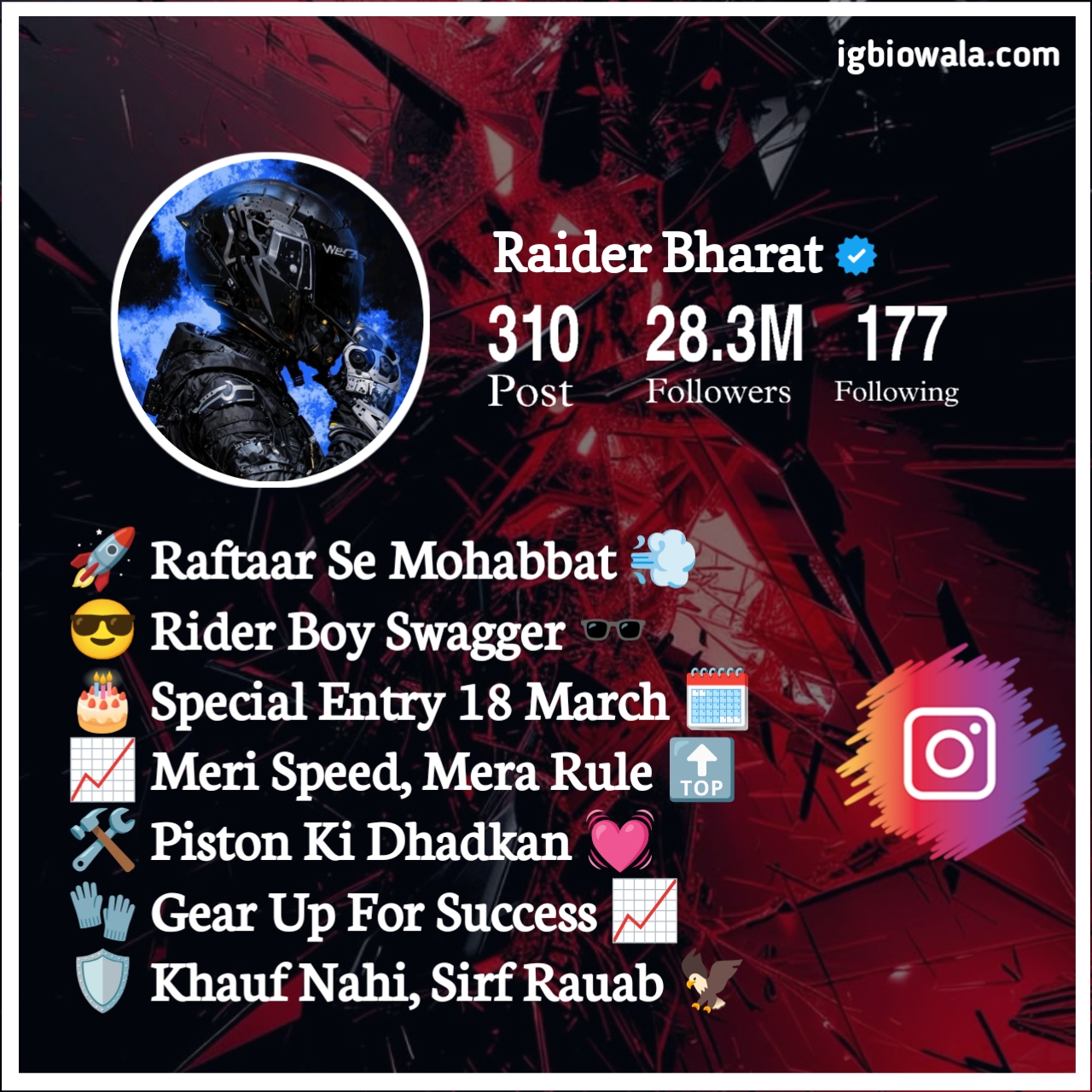 Instagram Bio For Rider Boy Attitude