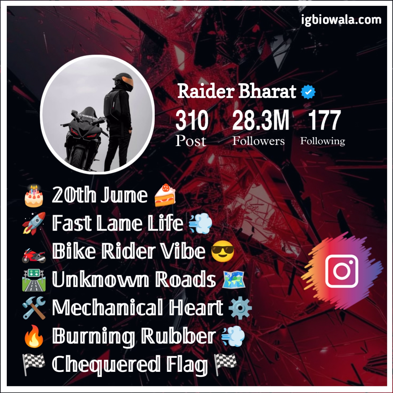 Instagram Bio For Bike Riders Stylish Font