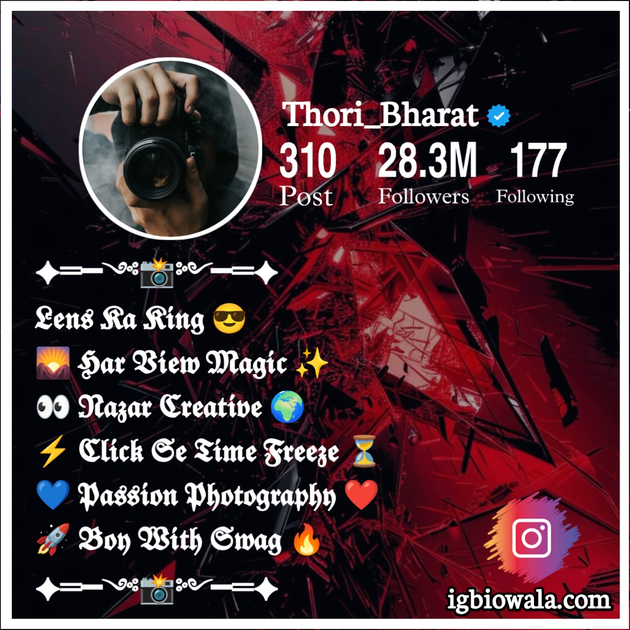 Stylish Photography Bio For Instagram
