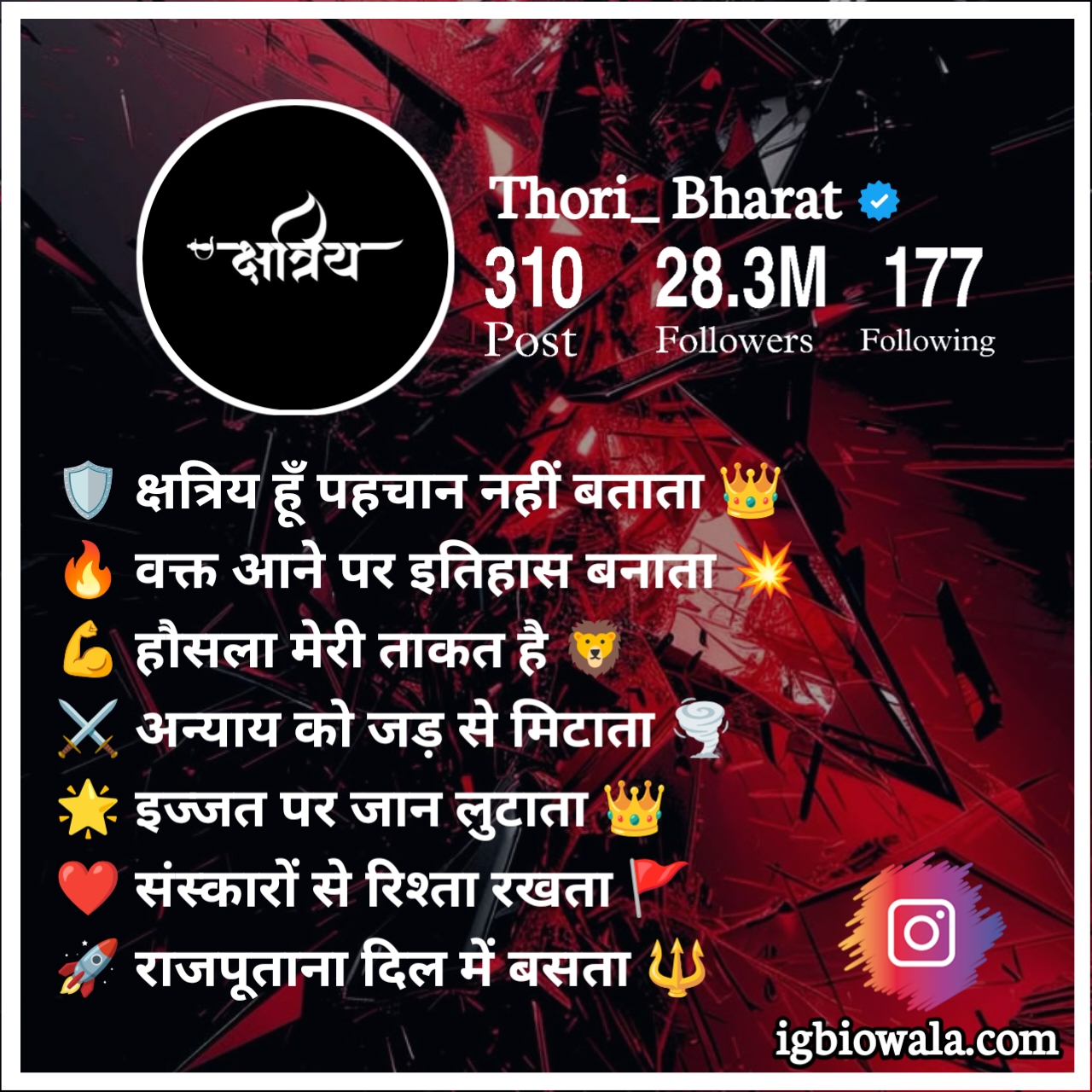Kshatriya Bio For Instagram In Hindi