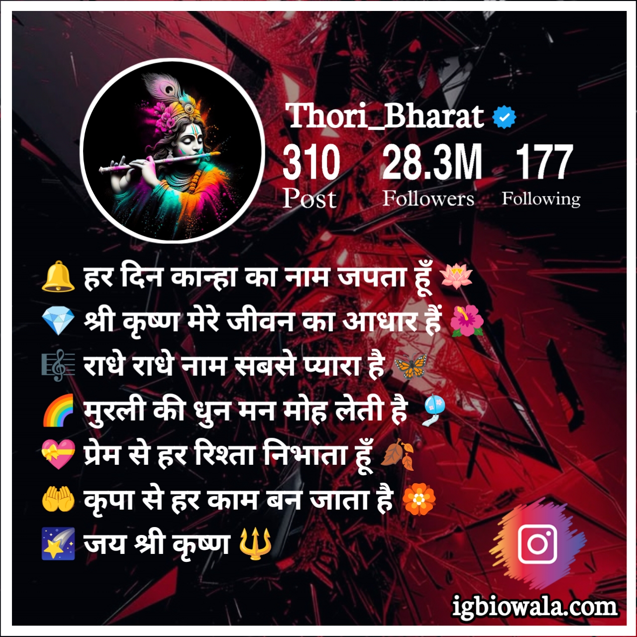 Shree Krishna Bio For Instagram In Hindi