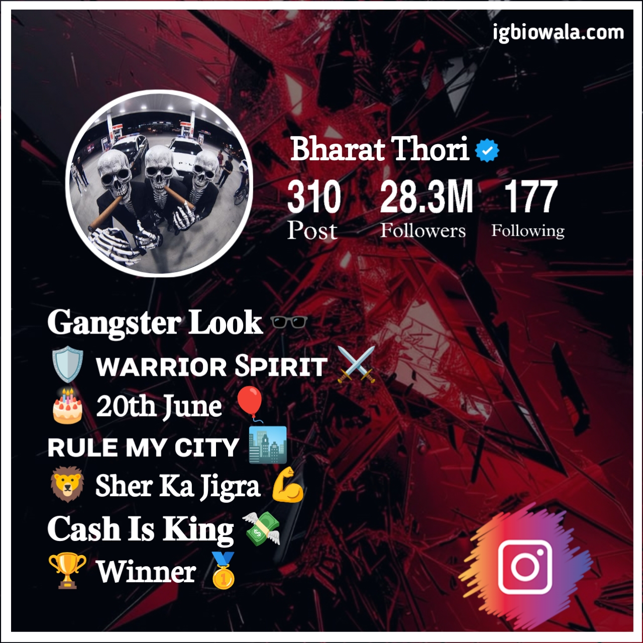 Gangster Instagram Bio Stylish Font