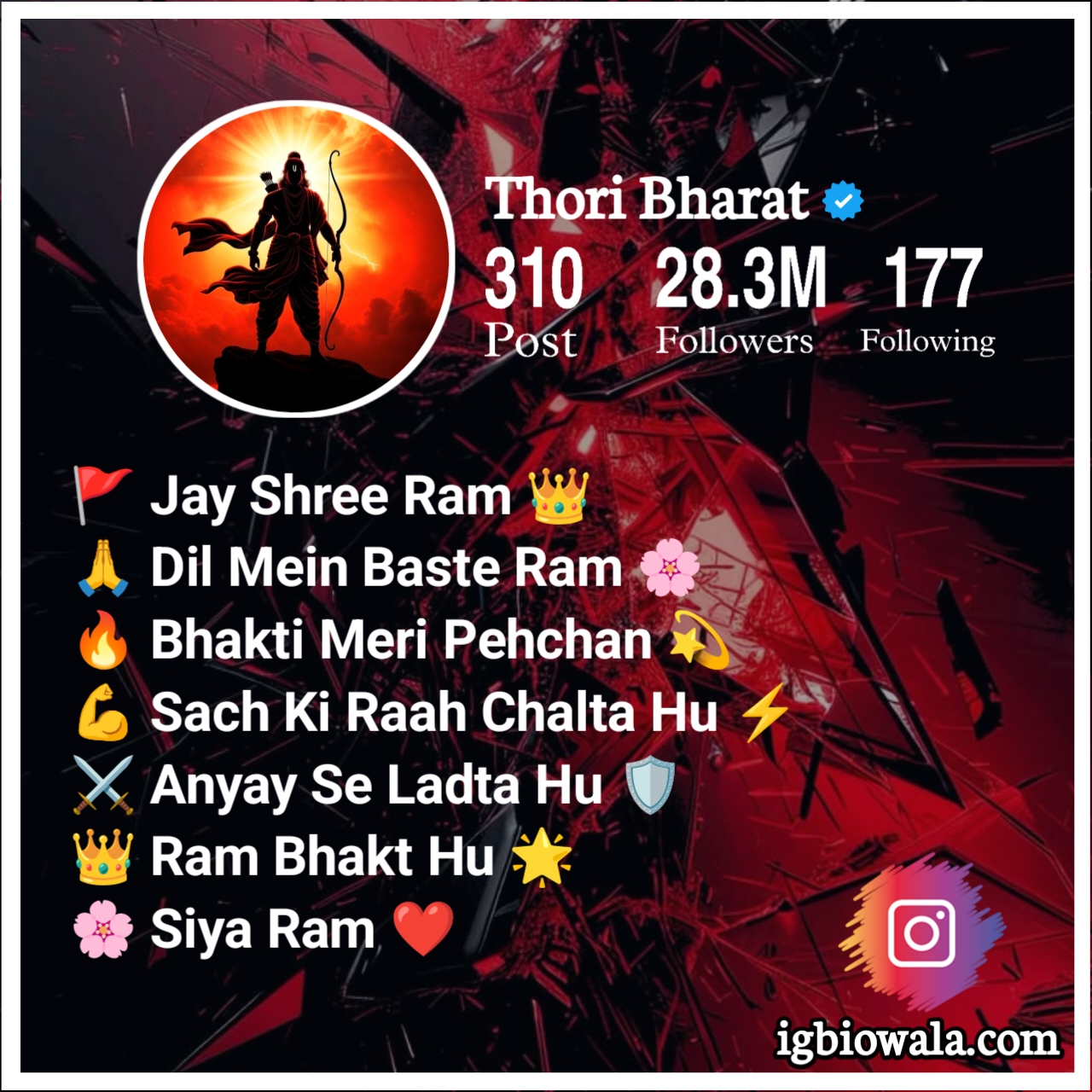Shree Ram Bio For Instagram